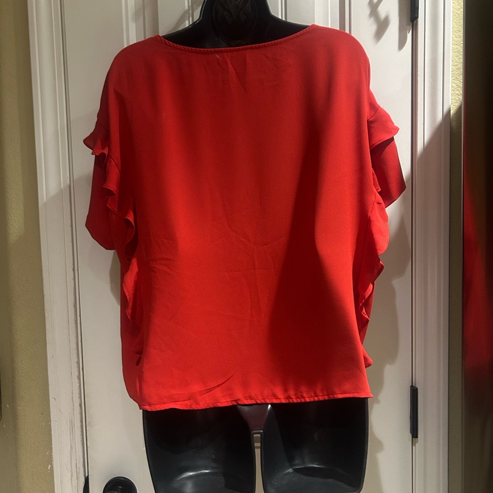 Express Red Ruffle Sleeve Top - Picture 4 of 5